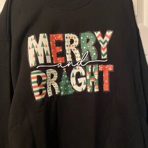 Festive 'Merry and Bright' Black Sweatshirt